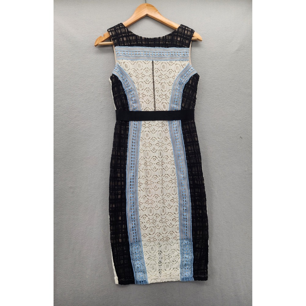 Jax Black Label Lace Sheath Dress Size 4 Blue Cream Black Colorblock Sleeveless